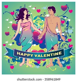 Vector illustration colorful couple. Valentine greeting card 