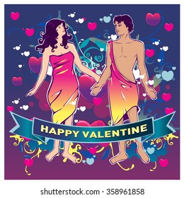 Vector illustration colorful couple. Valentine greeting card 