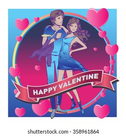 Vector illustration colorful couple. Valentine greeting card 