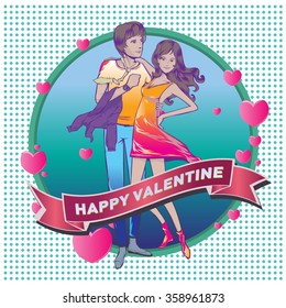 Vector illustration colorful couple. Valentine greeting card 