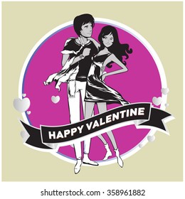 Vector illustration colorful couple. Valentine greeting card 
