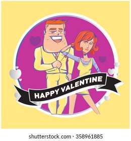 Vector illustration colorful couple. Valentine greeting card 