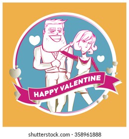 Vector illustration colorful couple. Valentine greeting card 