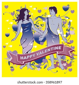Vector illustration colorful couple. Valentine greeting card 