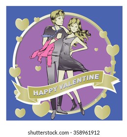 Vector illustration colorful couple. Valentine greeting card 
