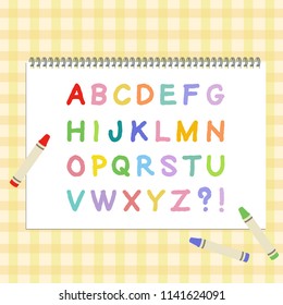 Vector illustration of colorful crayon and Alphabet