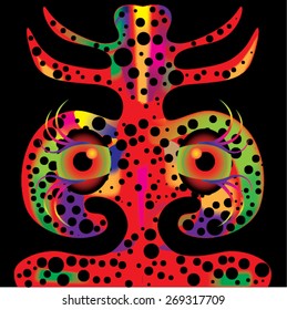 Vector illustration of colorful creature vector. Creepy, spooky, scary, cute, with eyes that are staring. Sea sponge, sea creature.
