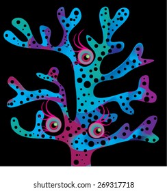 Vector illustration of colorful creature vector. Creepy, spooky, scary, with eyes that are staring. Sea sponge, sea creature.