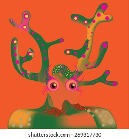 Vector illustration of colorful creature vector. Creepy, spooky, scary, cute, with eyes that are staring. Sea sponge, sea creature.