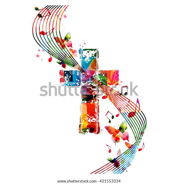 Vector\
illustration of colorful cross with\
butterflies