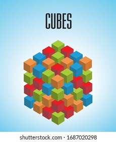 Vector illustration, colorful cubes in four rows.