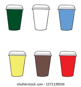 Vector Illustration. Colorful cup of coffee. Blue, green, red, brown, white, yellow.