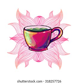 Vector illustration colorful cups tea coffee set
