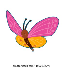 Vector illustration of colorful cute butterfly on white background