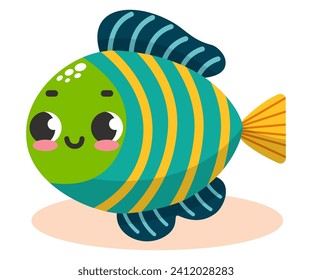 Vector illustration of colorful cute funny orange and blue fish. Undersea world. Aquarium. Oceanic and sea bright colorful fish