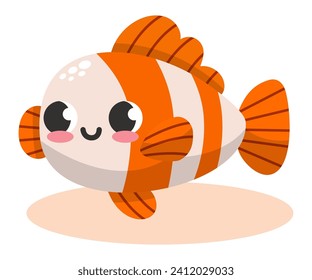 Vector illustration of colorful cute funny orange fish. Undersea world. Aquarium. Oceanic and sea bright colorful fish