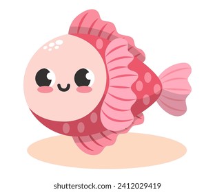 Vector illustration of colorful cute funny pink fish. Undersea world. Aquarium. Oceanic and sea bright colorful fish