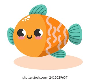 Vector illustration of colorful cute funny orange and green fish. Undersea world. Aquarium. Oceanic and sea bright colorful fish