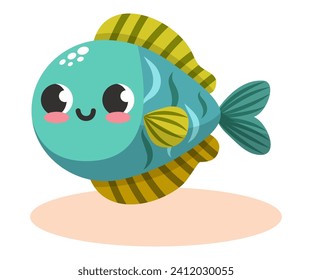 Vector illustration of colorful cute funny green fish. Undersea world. Aquarium. Oceanic and sea bright colorful fish