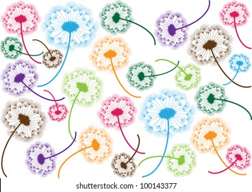 vector illustration with colorful dandelion silhouettes isolated on white background