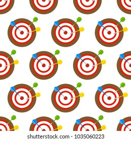 Vector illustration of colorful darts isolated on white background, in flat style. Seamless pattern with dartboard.