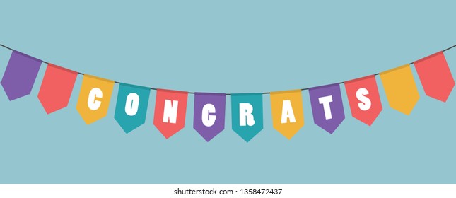 Vector illustration. Colorful decorative garlands with the word congrats.