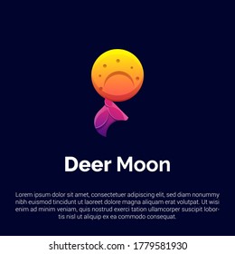 Vector illustration of colorful deer moon logo, icon, sticker design template
