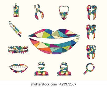 vector illustration of colorful dental items