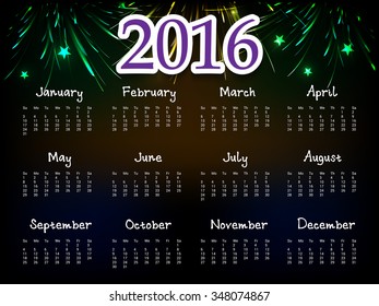 Vector illustration of colorful design 2016 Calendar.