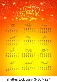 Vector illustration of colorful design 2016 Calendar.