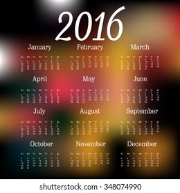 Vector illustration of colorful design 2016 Calendar.
