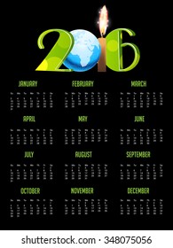 Vector illustration of colorful design 2016 Calendar.