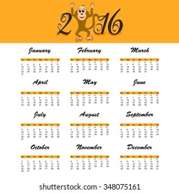 Vector illustration of colorful design 2016 Calendar.