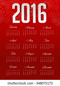 Vector illustration of colorful design 2016 Calendar.