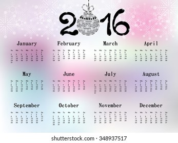 Vector illustration of colorful design 2016 Calendar.