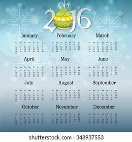 Vector illustration of colorful design 2016 Calendar.