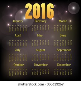 Vector illustration of colorful design 2016 Calendar.