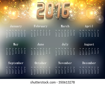 Vector illustration of colorful design 2016 Calendar.