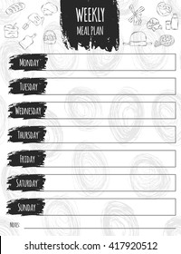Vector illustration of colorful design food list for a week. It can be used as a poster, greeting card, invitation, printed materials. Scrapbooking. Diet. Vector illustration