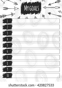 Vector illustration of colorful design list of my goals. It can be used as a poster, greeting card, invitation, printed materials. Vector illustration