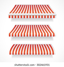 Vector illustration colorful detailed awnings for shop and  restaurants set red