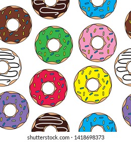 Vector illustration of colorful donut pattern, background