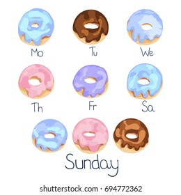 Vector illustration of colorful donuts for each day of the week