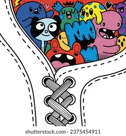 Vector illustration colorful of Doodle cute Monster background ,Hand drawing Doodle
