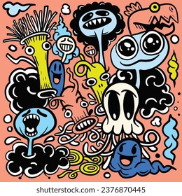 Vector illustration colorful of Doodle cute Monster background ,Hand drawing Doodle