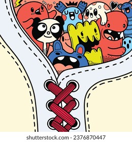 Vector illustration colorful of Doodle cute Monster background ,Hand drawing Doodle