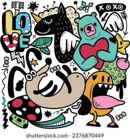 Vector illustration colorful of Doodle cute Monster background ,Hand drawing Doodle