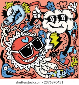 Ilustración vectorial colorida del dorado lindo Monster , Dibujo manual Doodle
