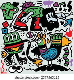 Vector illustration colorful of Doodle cute Monster background ,Hand drawing Doodle