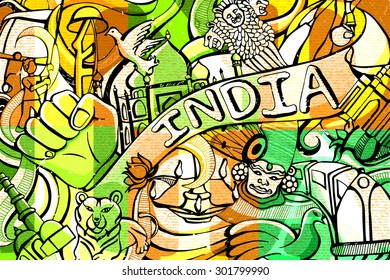 vector illustration of colorful doodle on India concept